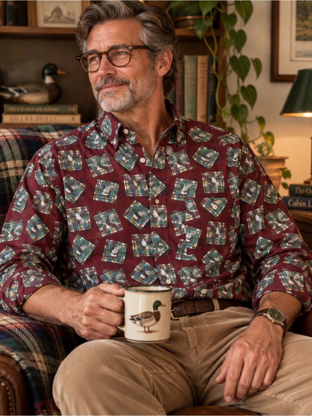 VTG 90s Duck Print 100% Cotton Shirt Grandpacore Cabincore Eclectic Grandpa